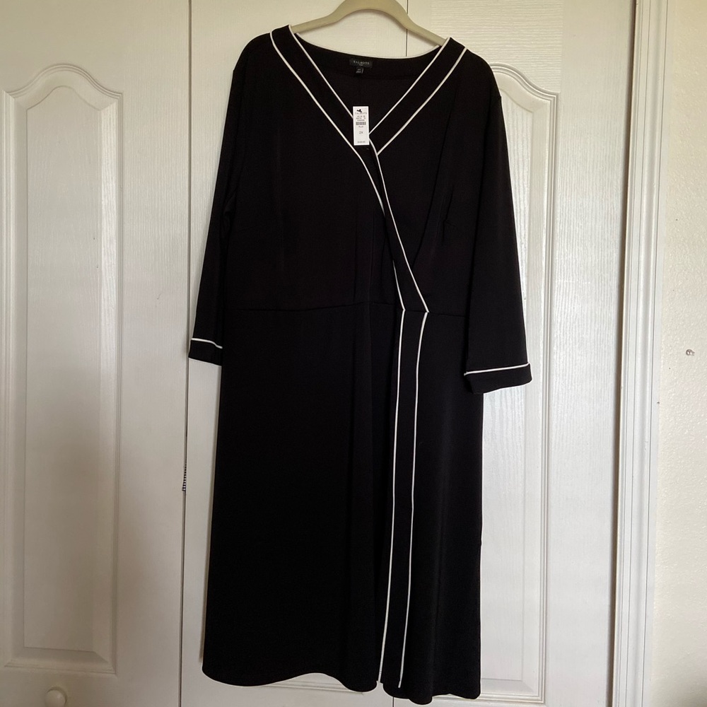 Talbots black, matte jersey, faux wrap dress